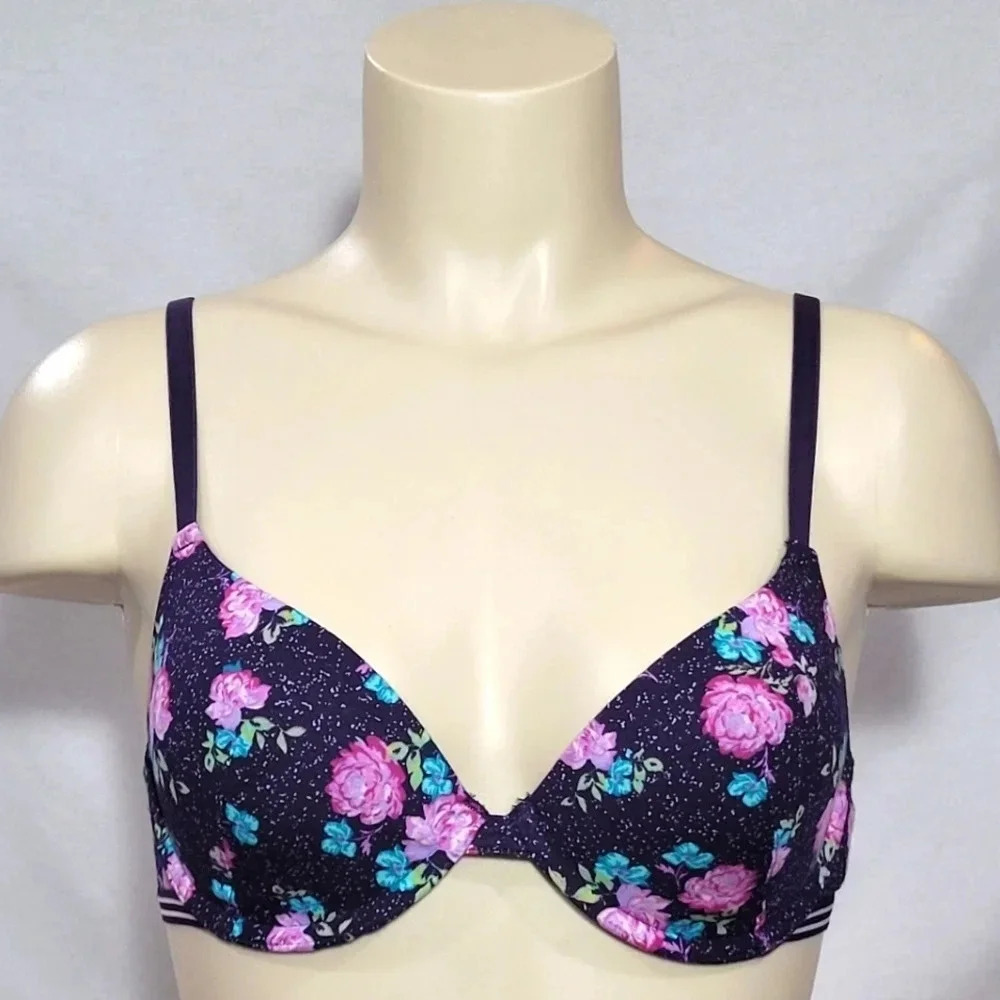 32B Xhilaration Cotton‎ T-Shirt Convertible UW Bra Purple NWT